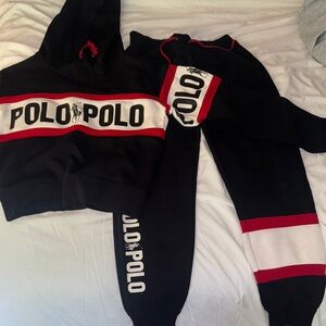 Polo by Ralph Lauren Black and Red Track Pants & Hoodie Set